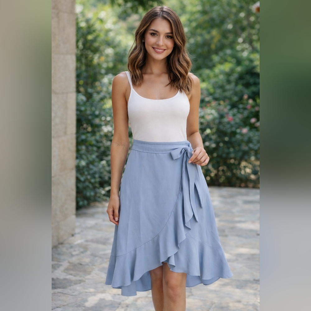 Chic Light Blue High-Low Women's Skirt